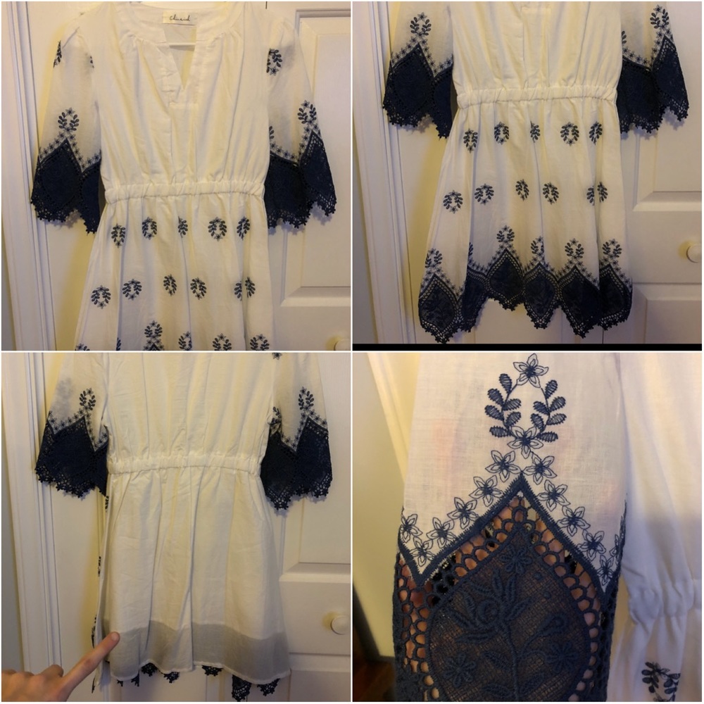 Cherish 💙 White dress with navy lace detail 💙